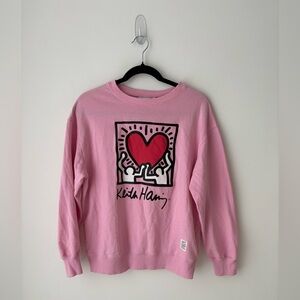 Keith Haring Pink Graphic Sweatshirt Art Is For Everybody Heart Pop Art Large